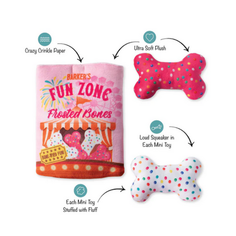 Fun Zone Bones Plush Interactive Dog Toy - info card