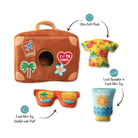 Pack Your Bags Plush Puzzle Dog Toy Set - info card