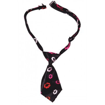 Dog Necktie - Black with Colored Kisses